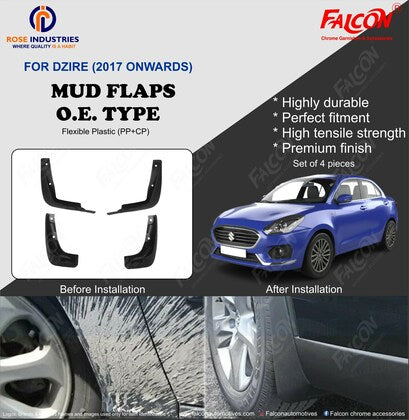 FALCON O.E. Type CAR MUD FLAP FOR MARUTI SUZUKI DZIRE 2017 ONWARDS